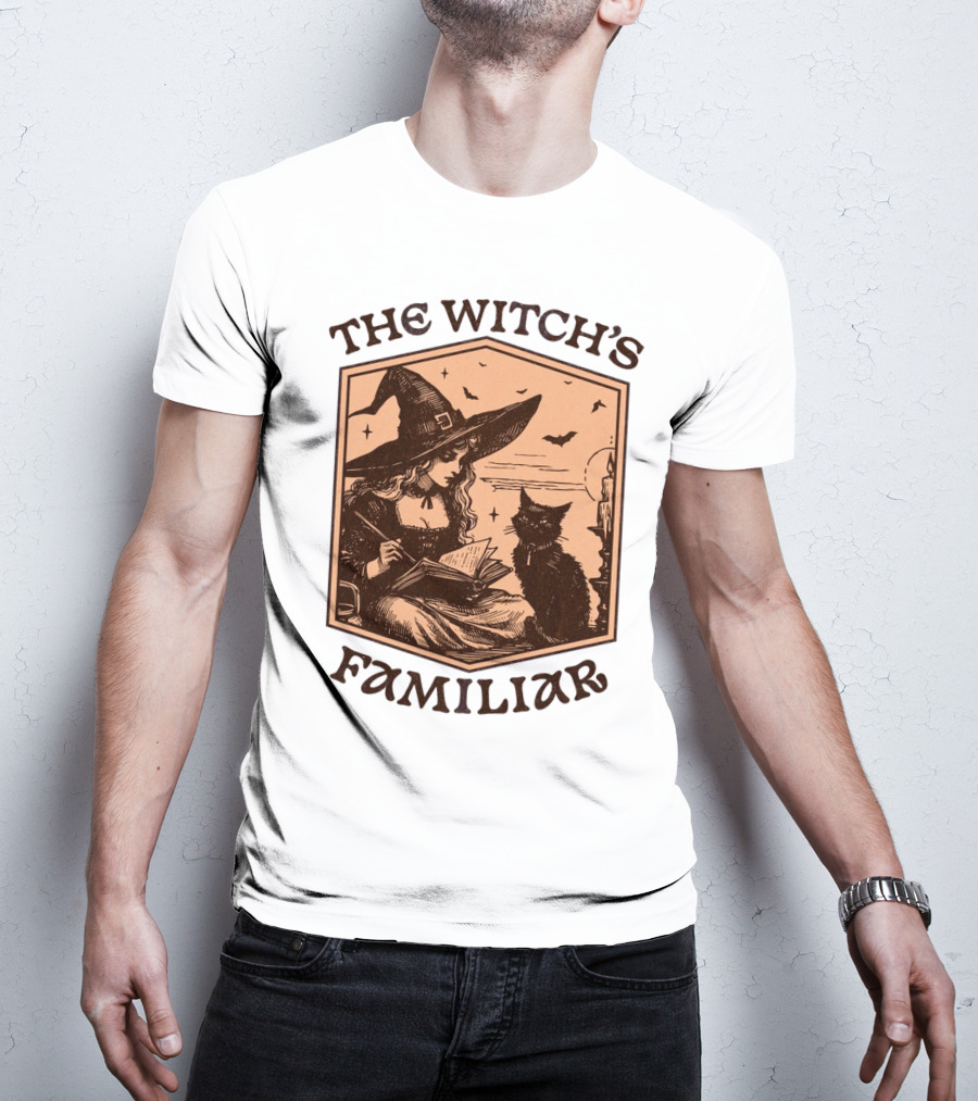 The Witch's Familiar Halloween Vintage Witch And Cat T-Shirt