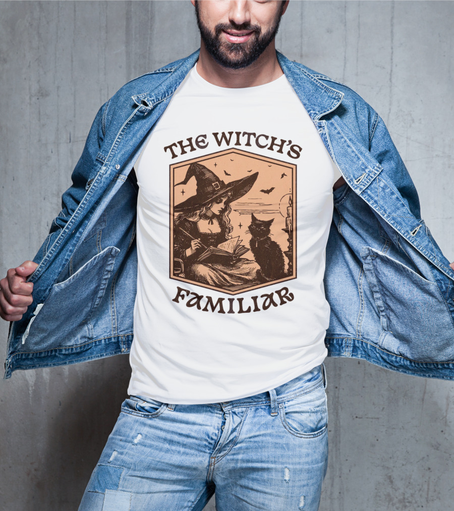 The Witch's Familiar Halloween Vintage Witch And Cat T-Shirt