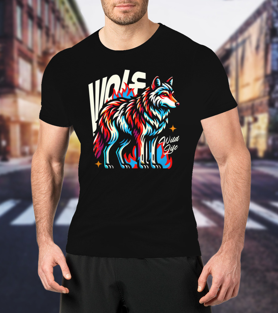 WOLF Wild Life Vivid Colorful Wolf T-Shirt