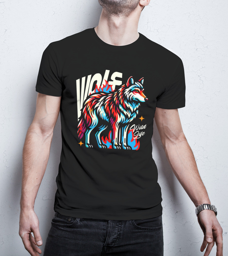 WOLF Wild Life Vivid Colorful Wolf T-Shirt