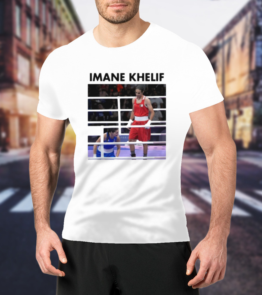 IMANE KHELIF Boxing Match Scene With Red And Blue Competitors T-Shirt
