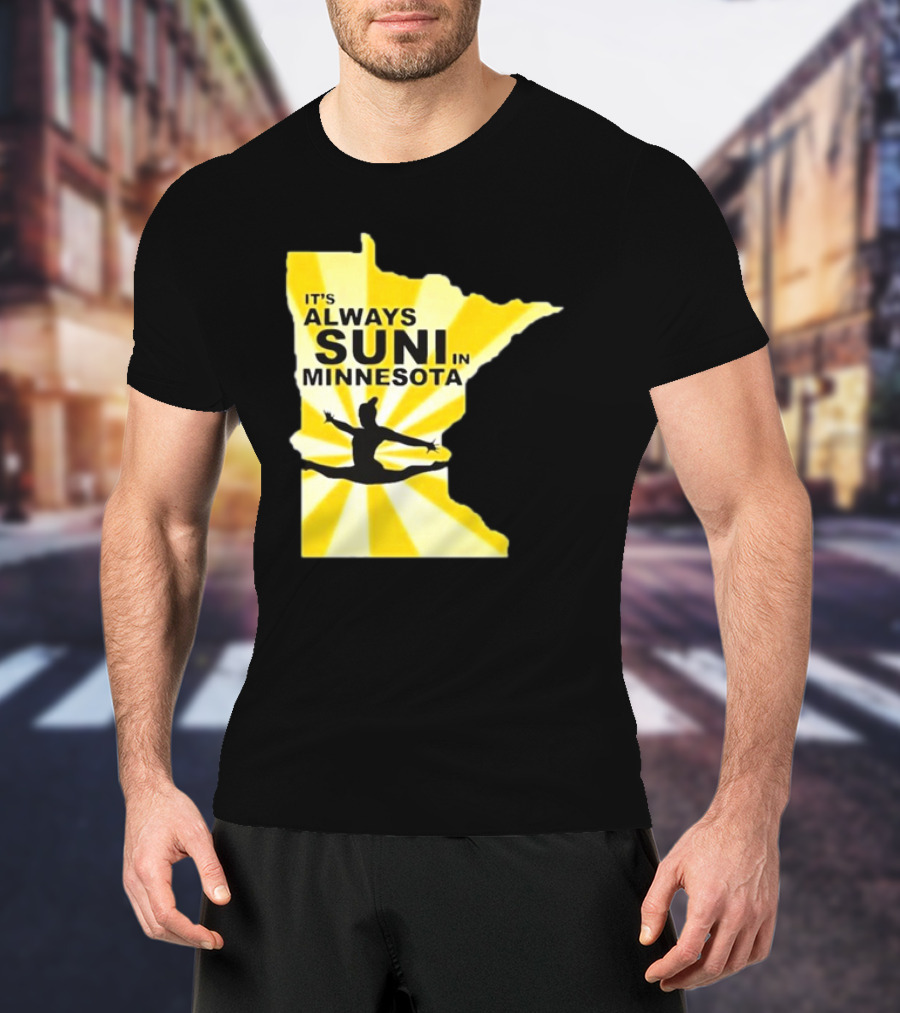 It's Always Suni In Minnesota Gymnastics Silhouette State Outline T-Shirt