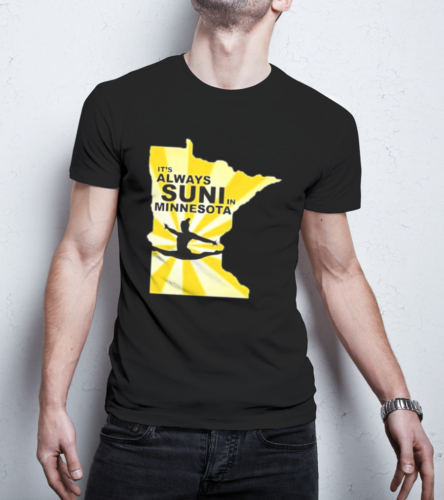 It's Always Suni In Minnesota Gymnastics Silhouette State Outline T-Shirt