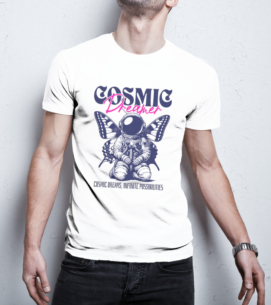 Cosmic Dreamer Infinite Possibilities Astronaut Butterfly Wings T-Shirt