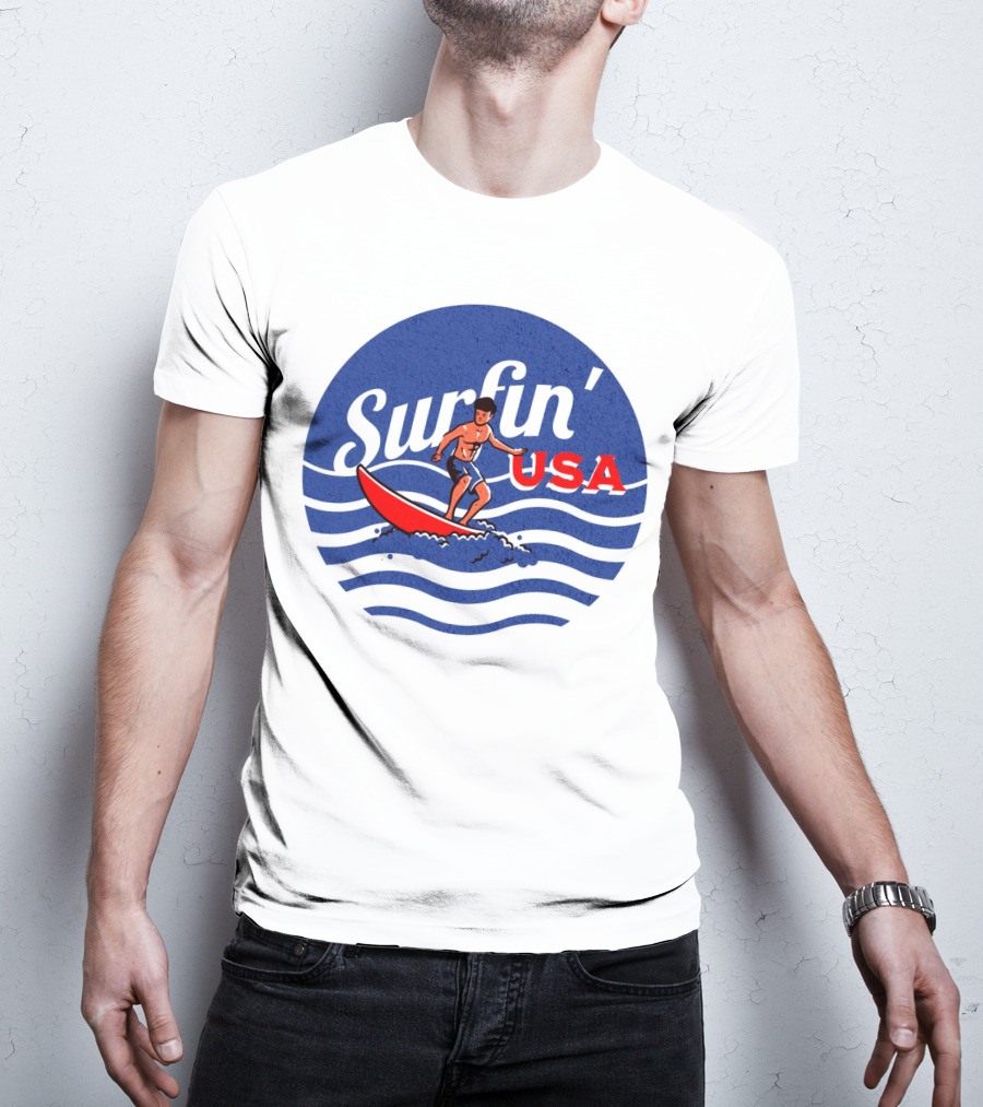 Surfin' USA Surfboard Waves Circle T-Shirt