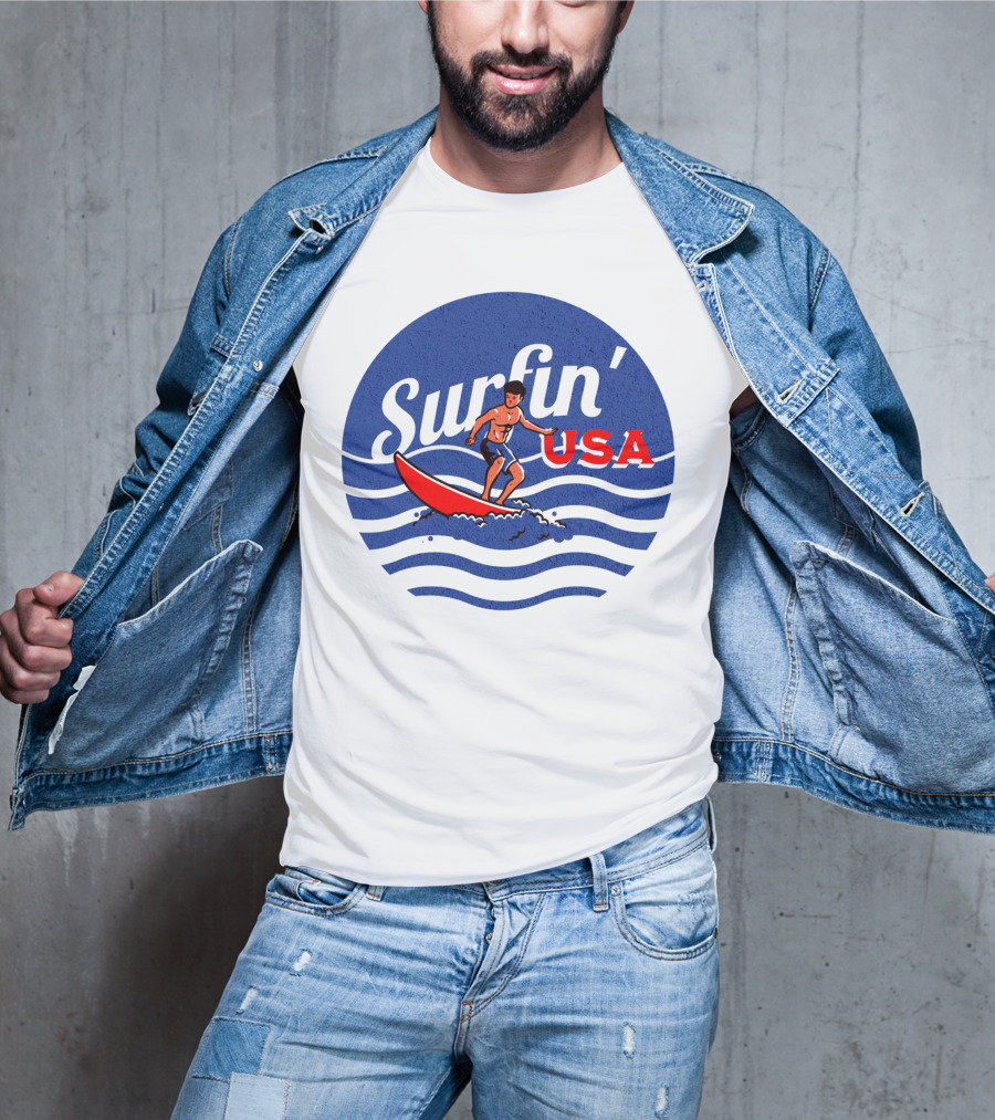 Surfin' USA Surfboard Waves Circle T-Shirt