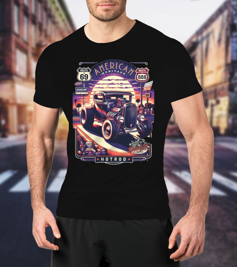 American Heritage Route 69 Hotrod Speedster Gasoline Motel T-Shirt