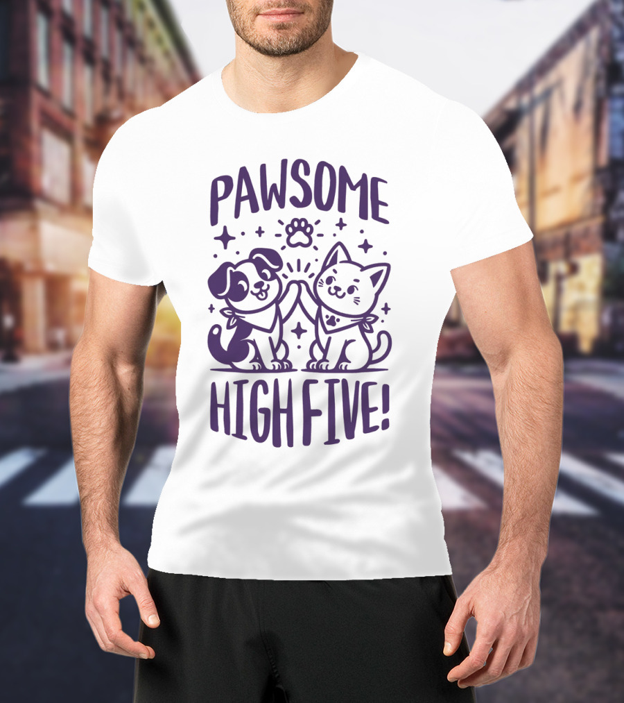 Pawsome High Five Cute Animal Purple Pawsom T-Shirt