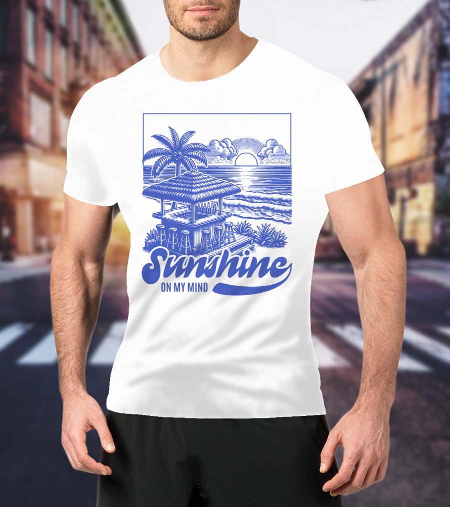 Sunshine On My Mind Vintage Beach Hut And Sunset Scene T-Shirt