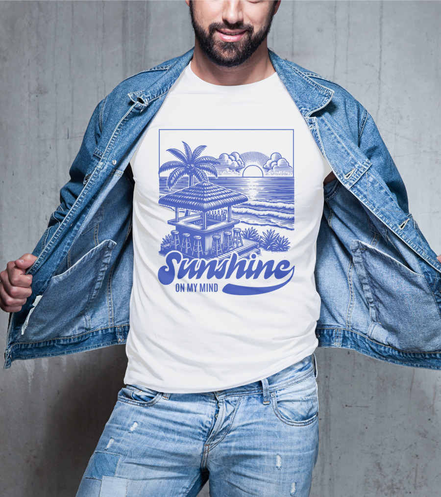 Sunshine On My Mind Vintage Beach Hut And Sunset Scene T-Shirt