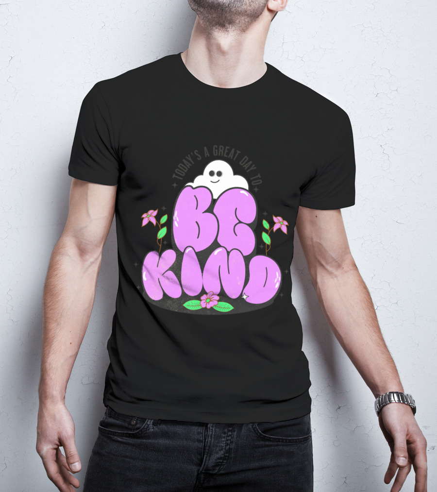 Be Kind Ghost With Flowers And Purple Text T-Shirt