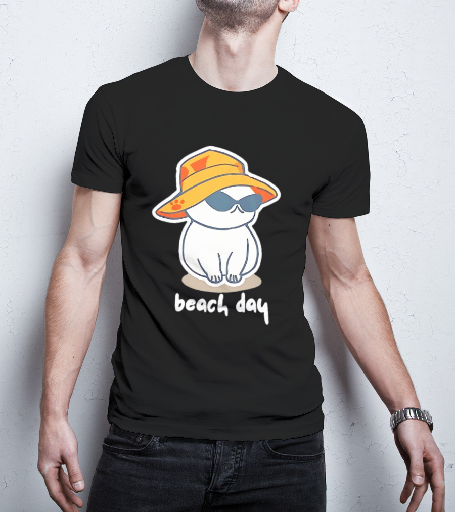 Cat Relaxing In Sunglasses And Hat For A Beach Day T-Shirt