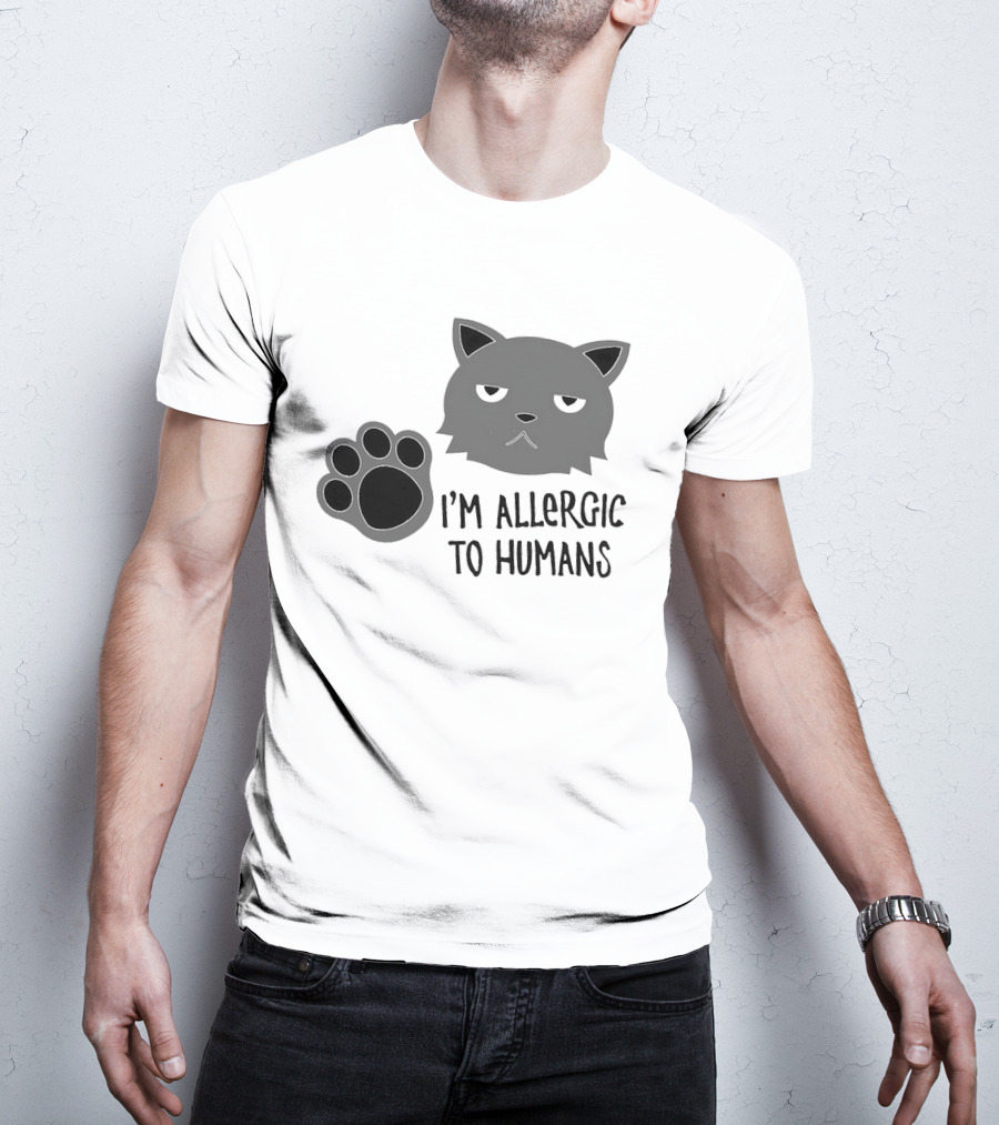 Cat I'm Allergic To Humans Shirt With Grumpy Feline Face And Paw Prints T-Shirt