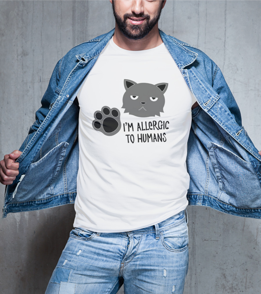 Cat I'm Allergic To Humans Shirt With Grumpy Feline Face And Paw Prints T-Shirt