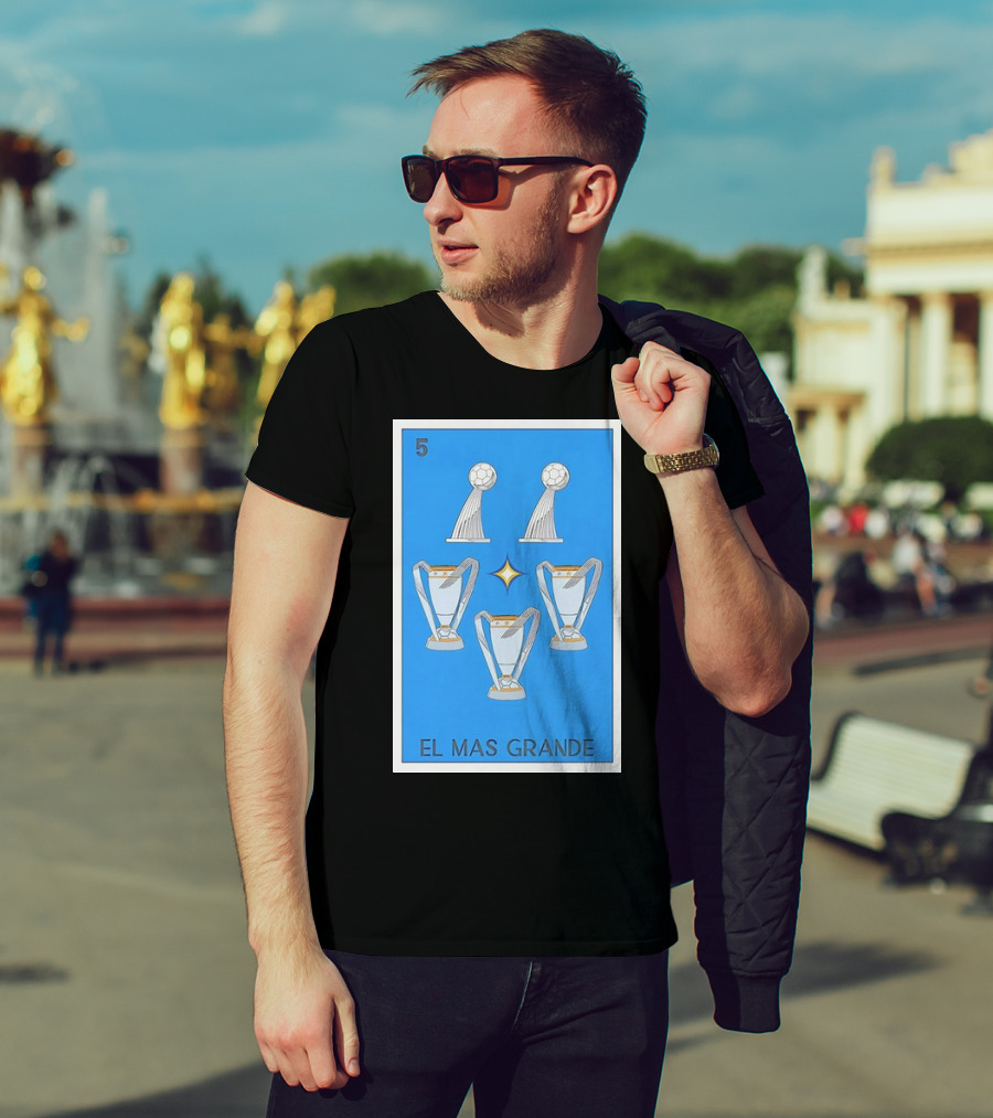 El Mas Grande Five Trophies Star Blue Background T-Shirt