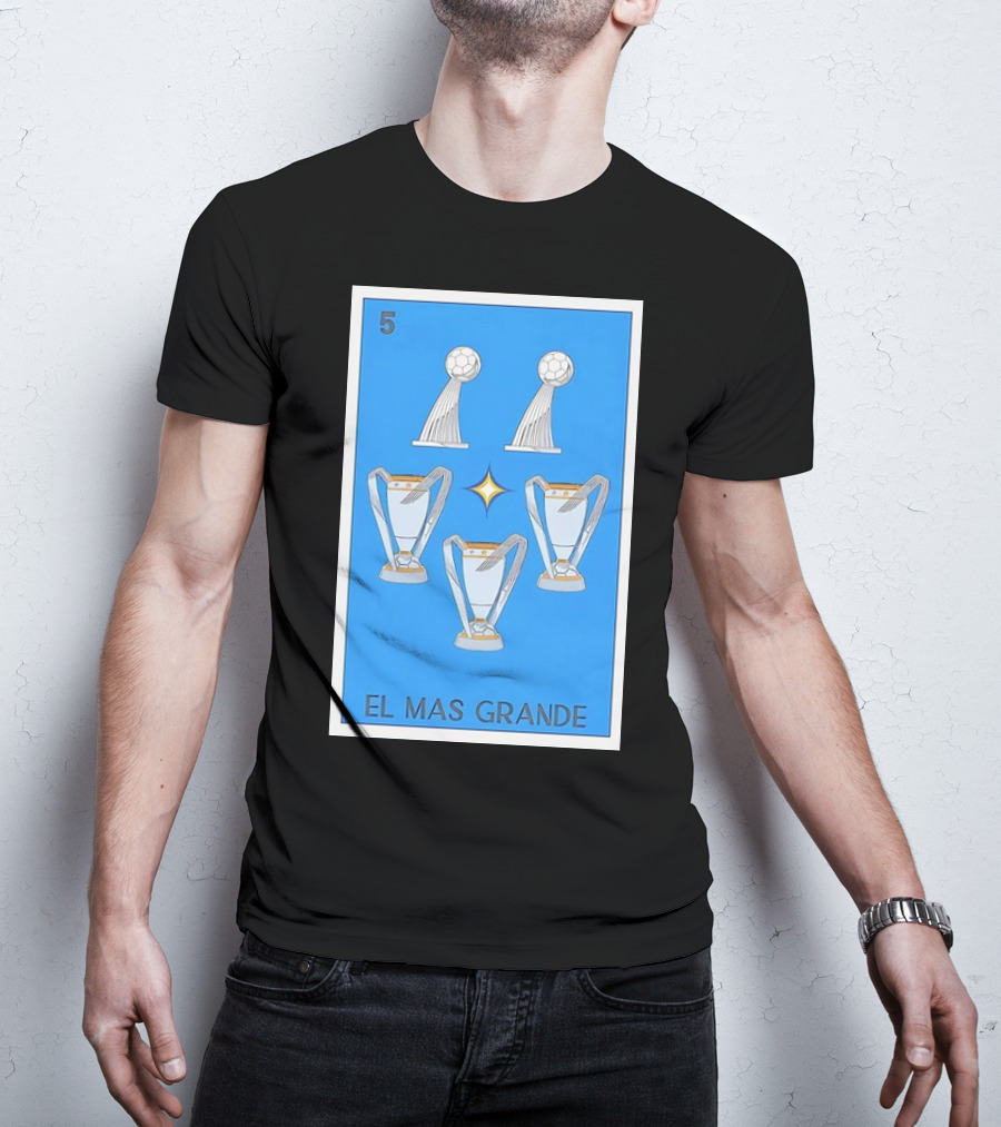 El Mas Grande Five Trophies Star Blue Background T-Shirt