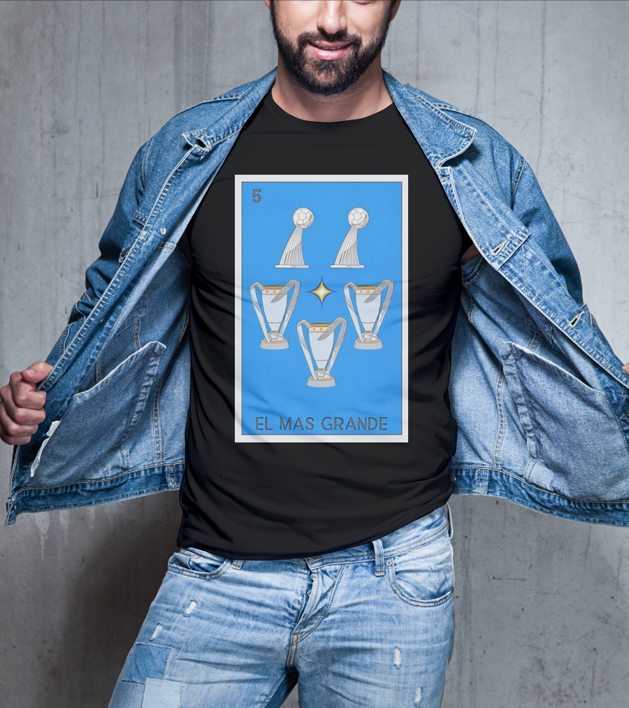 El Mas Grande Five Trophies Star Blue Background T-Shirt