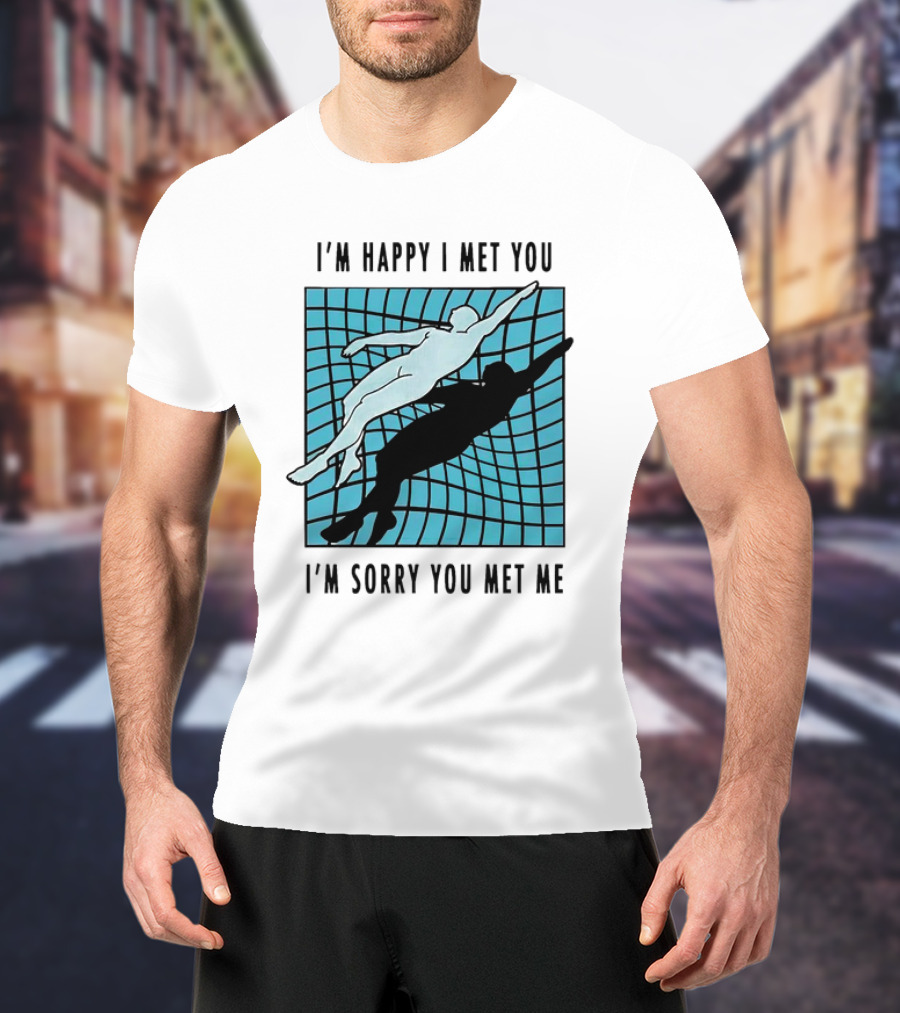 I’m Happy I Met You I’m Sorry You Met Me Swimming Dual Silhouette On Grid Background T-Shirt