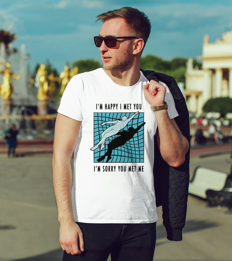 I’m Happy I Met You I’m Sorry You Met Me Swimming Dual Silhouette On Grid Background T-Shirt