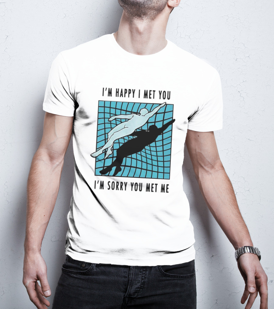I’m Happy I Met You I’m Sorry You Met Me Swimming Dual Silhouette On Grid Background T-Shirt