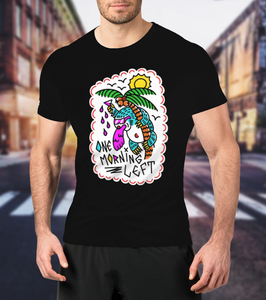 One Morning Left Palm Sloth Tropical Sunset Vibes T-Shirt