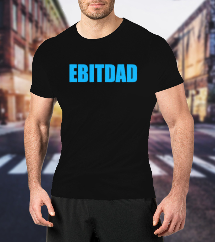Clint Fiore Ebitdad Black Shirt With Bold Blue Text T-Shirt