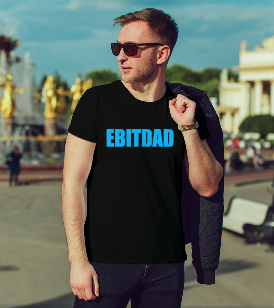 Clint Fiore Ebitdad Black Shirt With Bold Blue Text T-Shirt