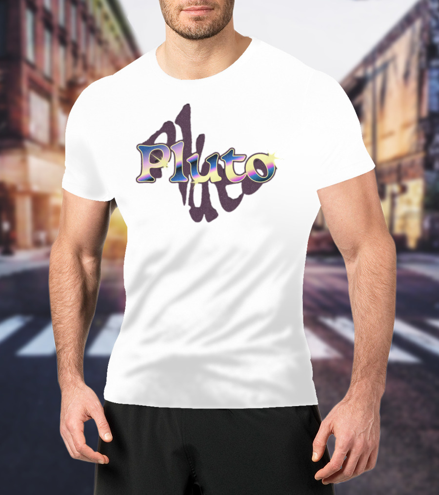 Pluto Colorful Gradient Cosmic Text With Shadow Effect T-Shirt