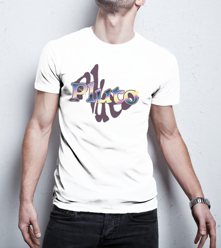 Pluto Colorful Gradient Cosmic Text With Shadow Effect T-Shirt
