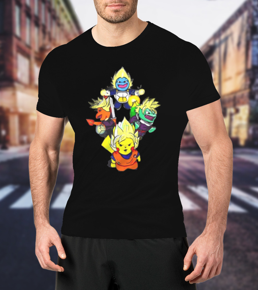 Dragon Ball Super Saiyan Pokemon Crossover Characters T-Shirt
