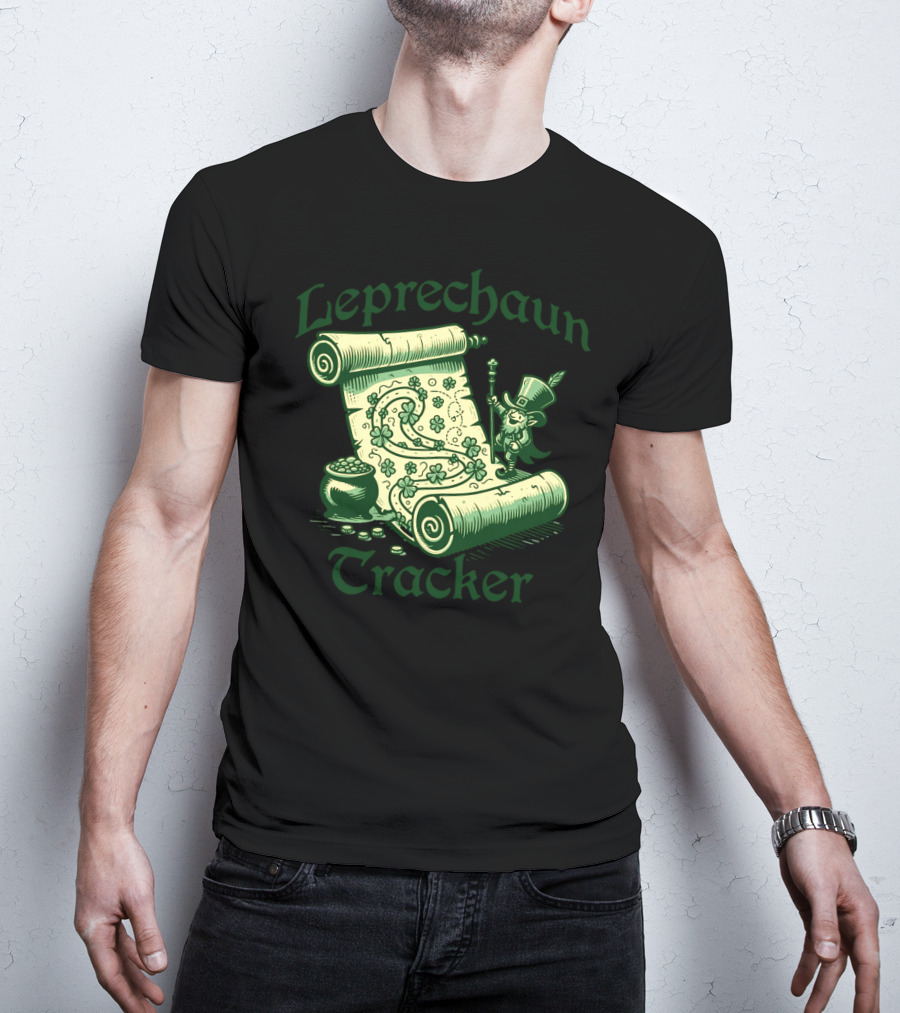 Leprechaun Tracker Map Scroll With Pot Of Gold And Lucky Clover Path T-Shirt