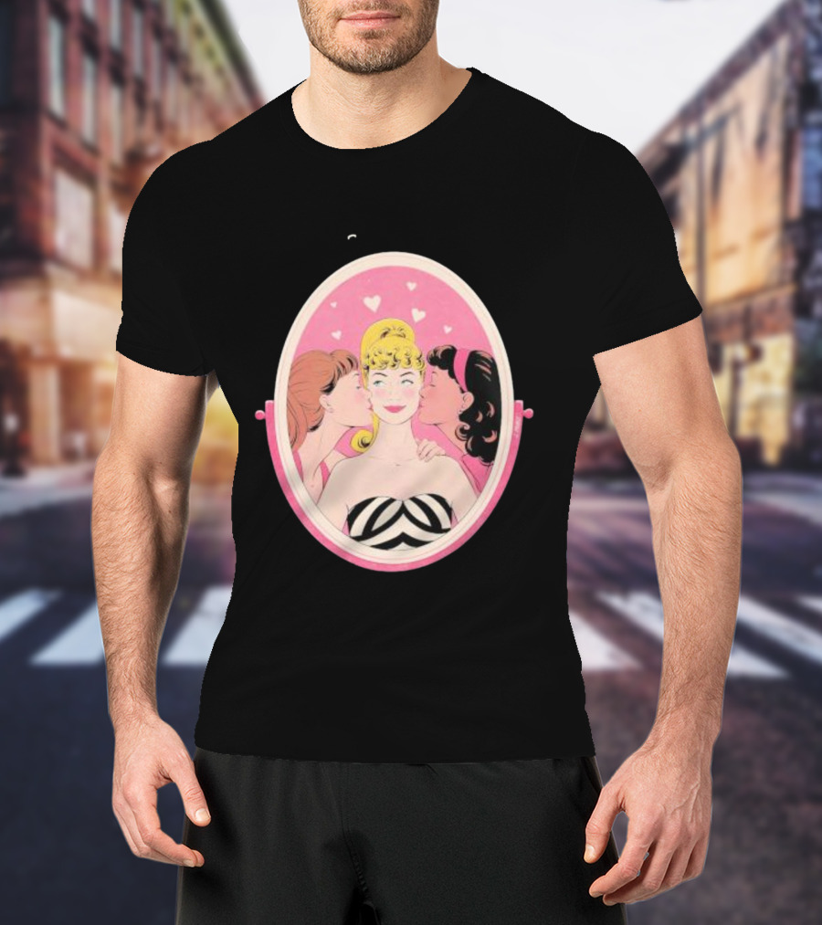 This Barbie Likes Girls Retro Pink Mirror Heart Motif T-Shirt