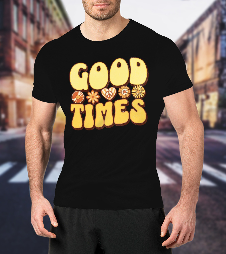 Good Times Retro Peace Flowers And Symbols T-Shirt