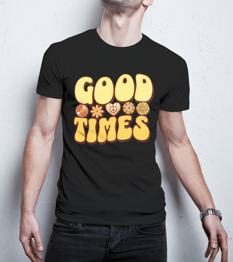 Good Times Retro Peace Flowers And Symbols T-Shirt