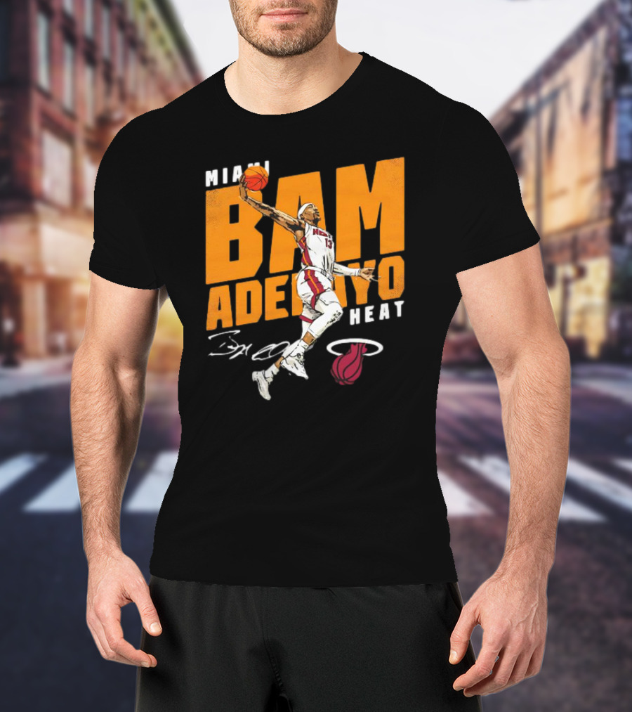 Miami Heat Bam Adebayo Basketball Jumper Action T-Shirt