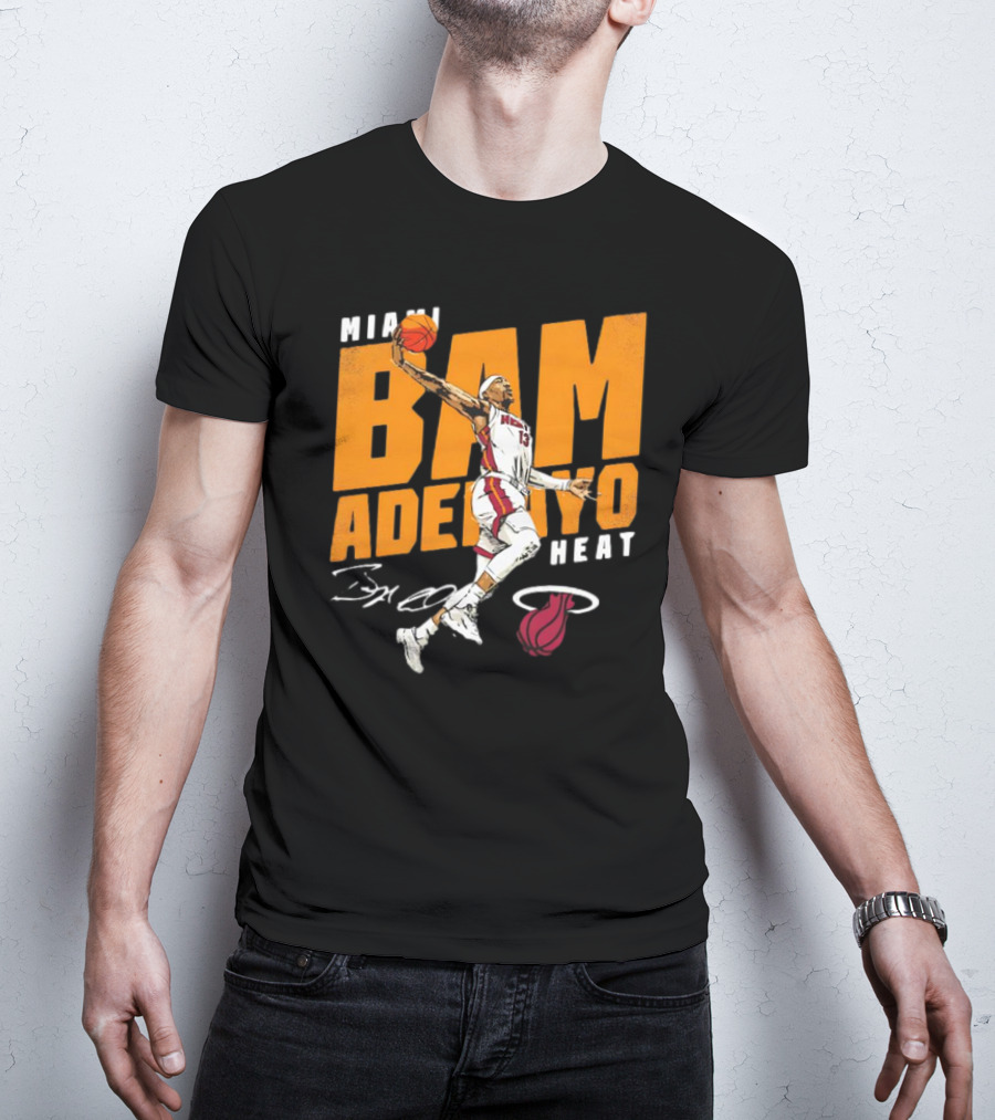 Miami Heat Bam Adebayo Basketball Jumper Action T-Shirt