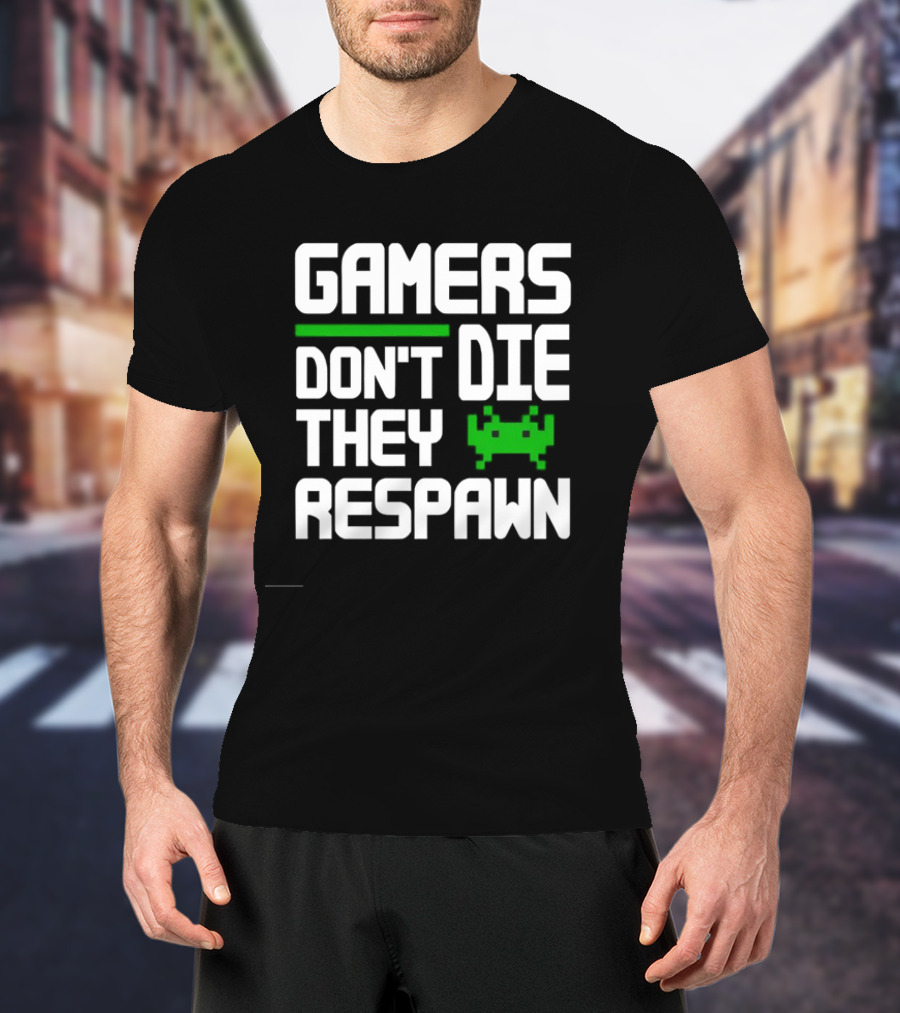 Gamers Don’t Die They Respawn Retro Space Invader T-Shirt