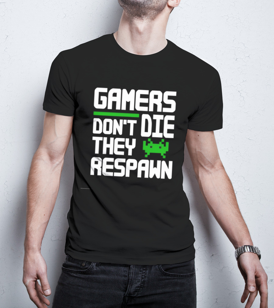 Gamers Don’t Die They Respawn Retro Space Invader T-Shirt