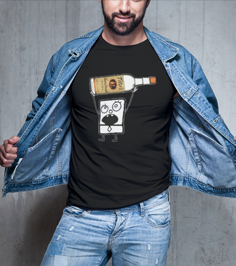 Doodlebob Holding Tito's Handmade Vodka Bottle T-Shirt