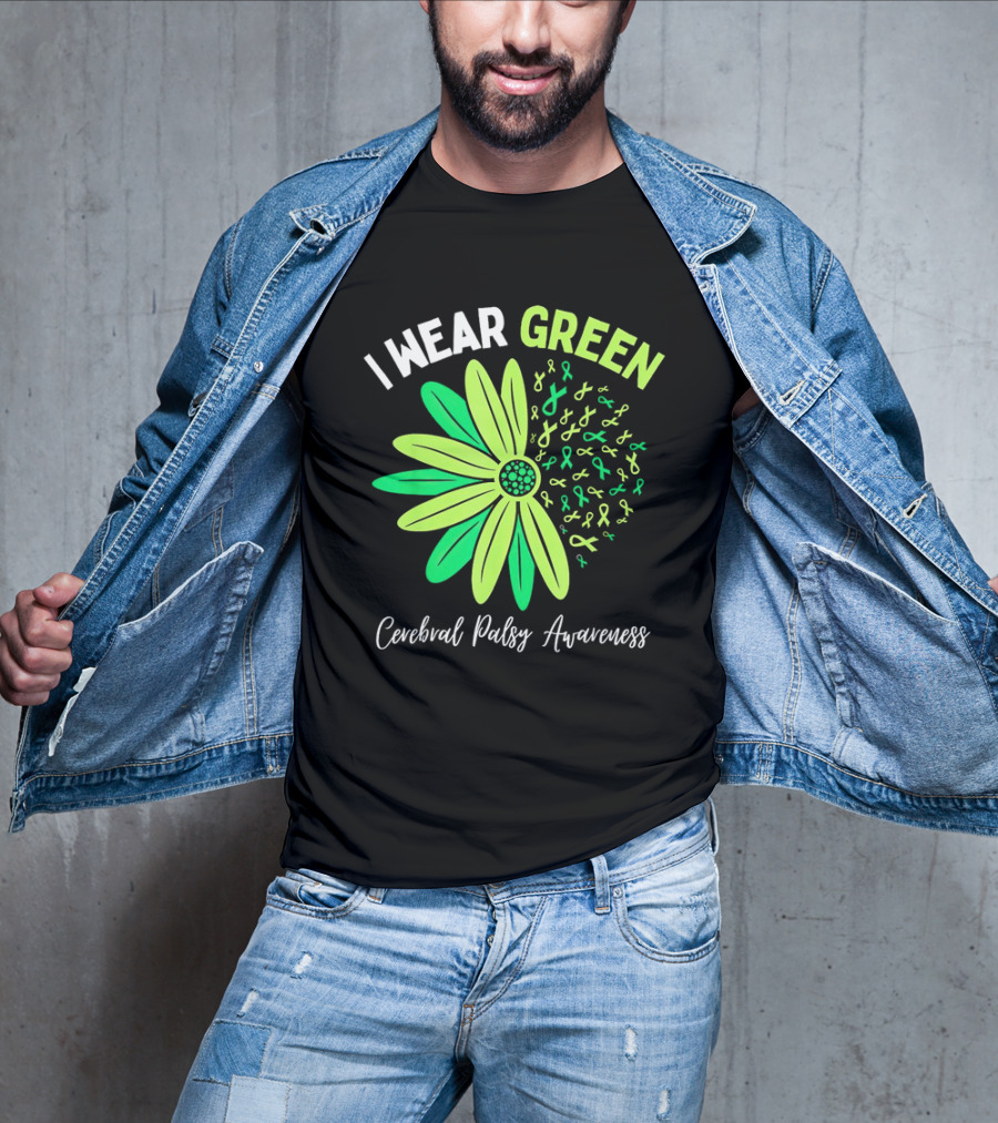 I Wear Green Cerebral Palsy Awareness Flower Ribbons T-Shirt