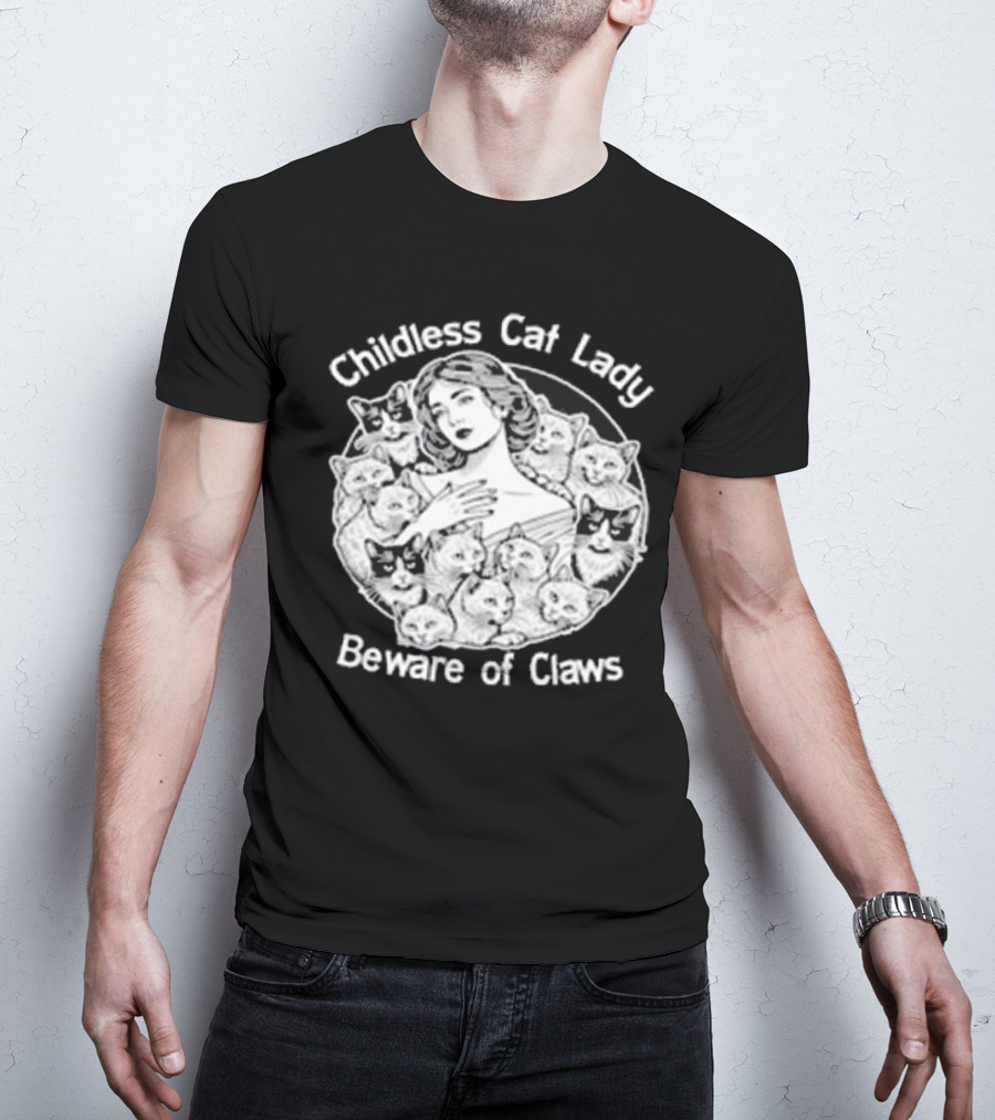 Childless Cat Lady Beware Of Claws Vintage T-Shirt