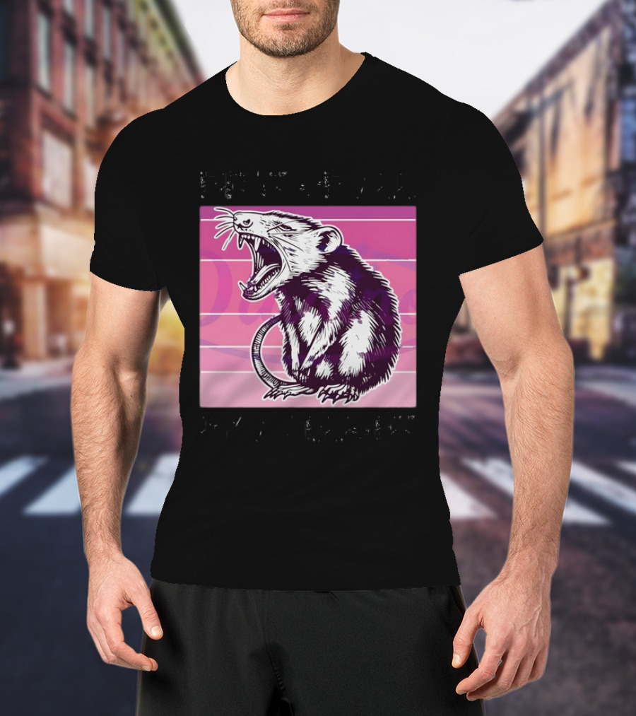 First Of All I’m A Delight Sarcastic Possum Yawning Sketch On Pink T-Shirt