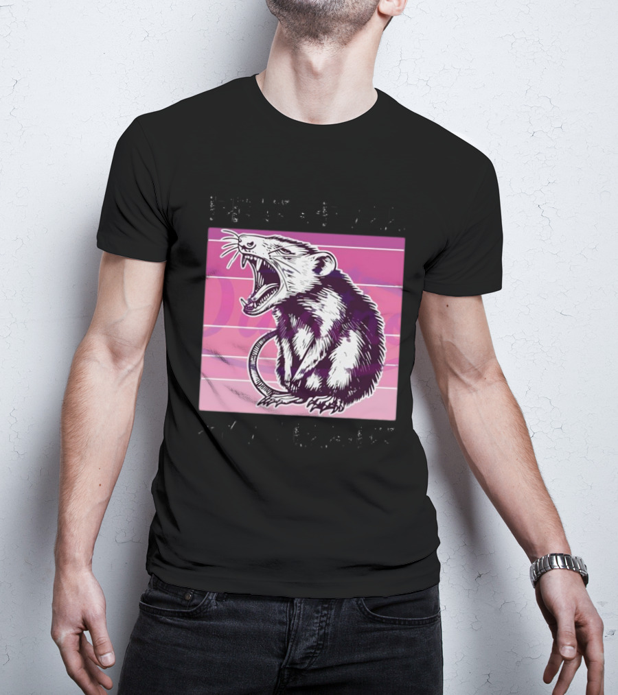 First Of All I’m A Delight Sarcastic Possum Yawning Sketch On Pink T-Shirt