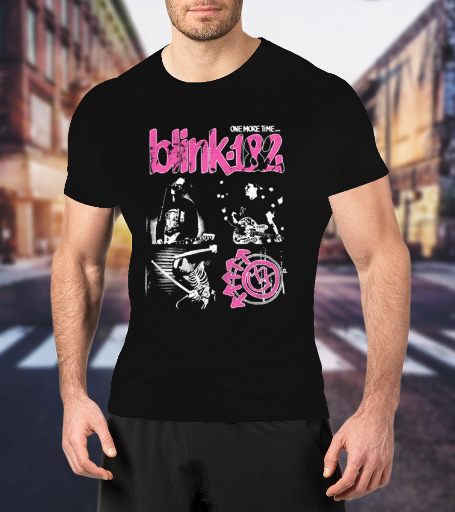 Blink-182 One More Time Part 2 Band Image With Pink Logo And Symbols T-Shirt