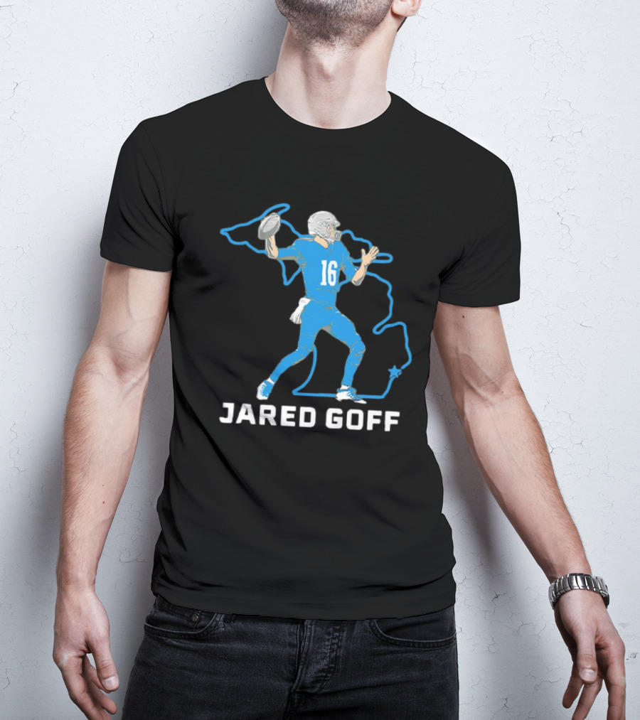 Jared Goff Detroit Football Star Quarterback Michigan Outline T-Shirt