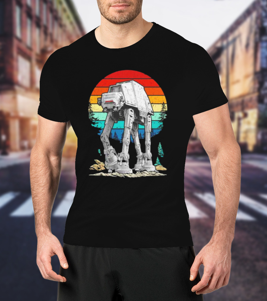 AT-AT Against A Retro Rainbow Sunset Vintage Walker T-Shirt