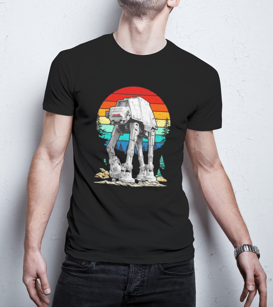 AT-AT Against A Retro Rainbow Sunset Vintage Walker T-Shirt