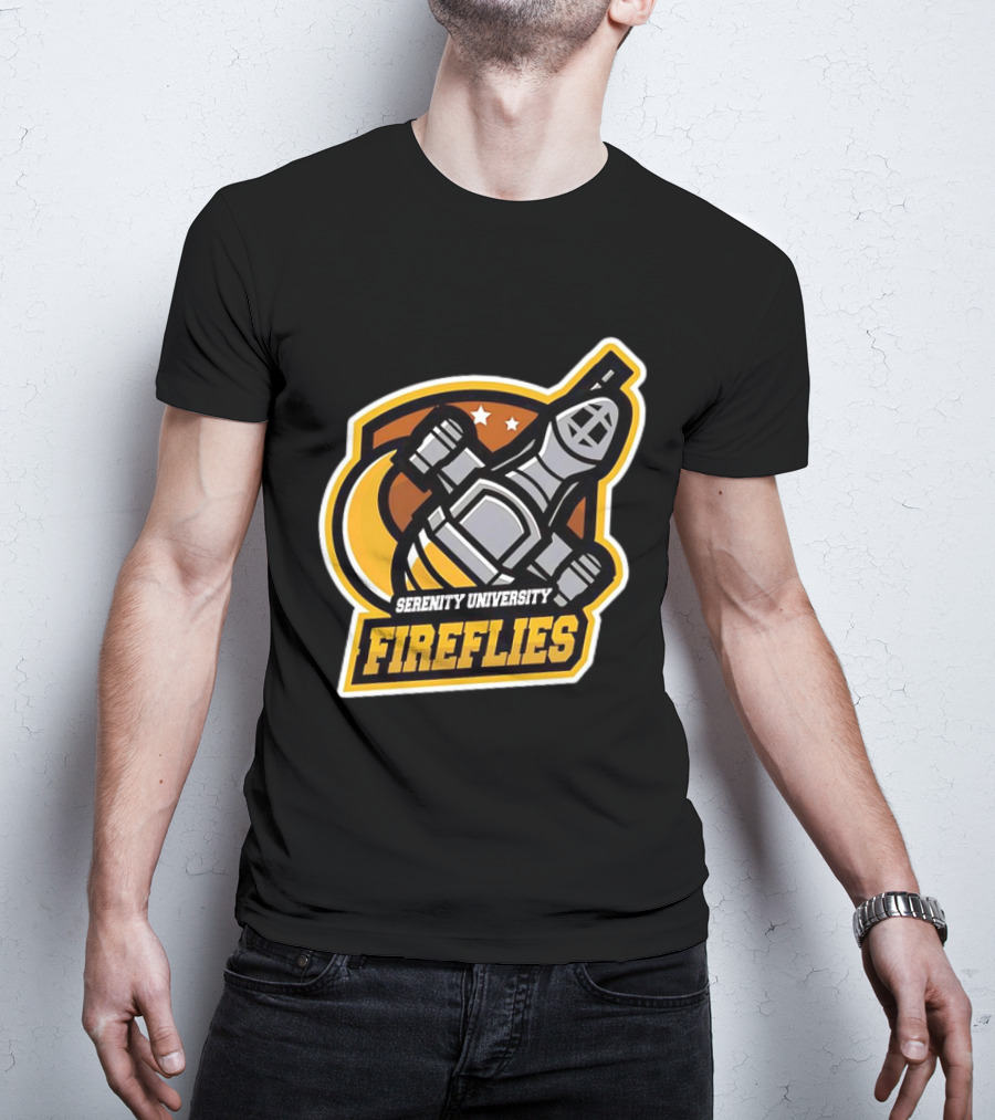 Serenity University Fireflies Spaceship Logo With Stars And Moon T-Shirt