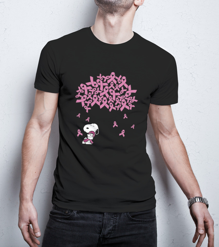 Snoopy Peanuts Breast Cancer Awareness Pink Ribbon Tree Faith Love Family T-Shirt