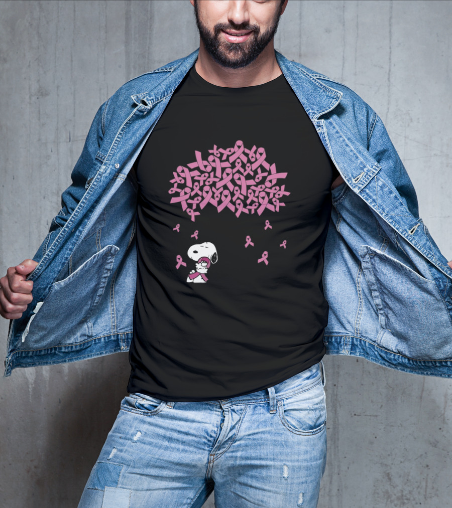 Snoopy Peanuts Breast Cancer Awareness Pink Ribbon Tree Faith Love Family T-Shirt